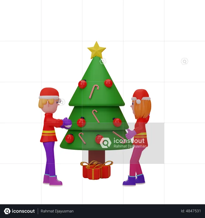 People Celebrating Christmas  3D Illustration