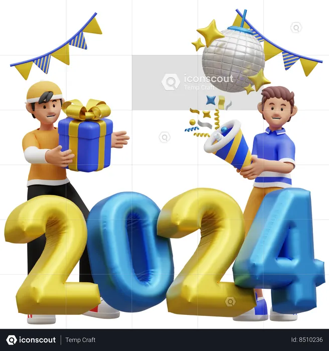 People Celebrating New Year Party  3D Illustration