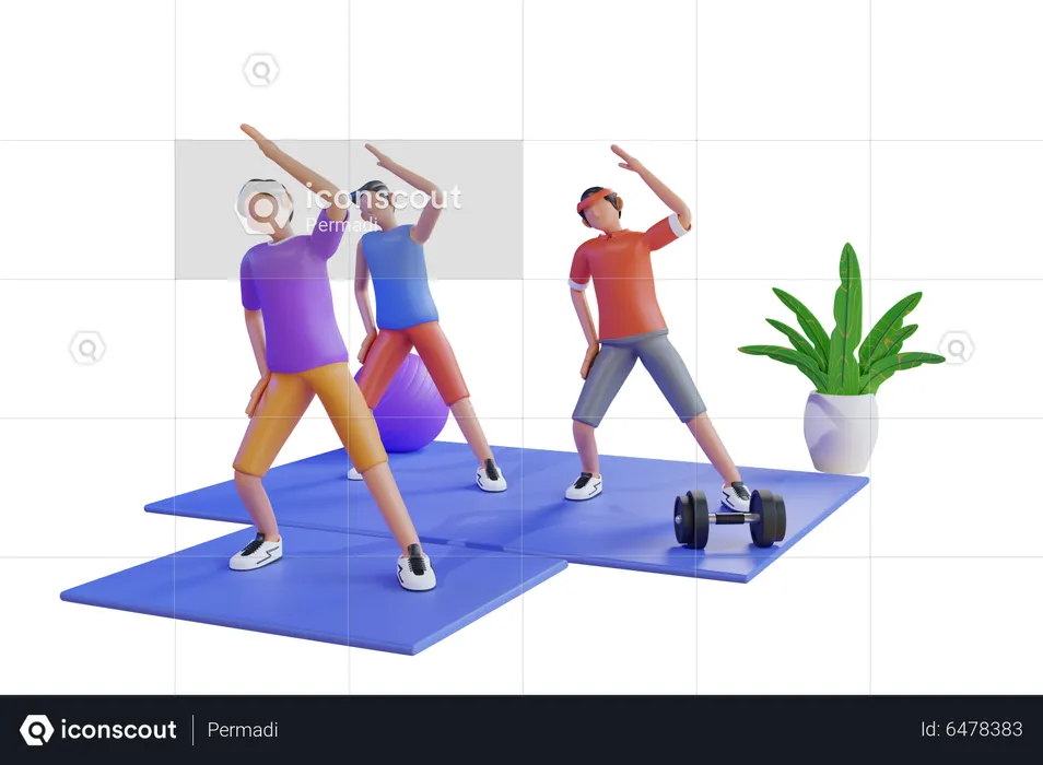 People doing exercise at gym  3D Illustration