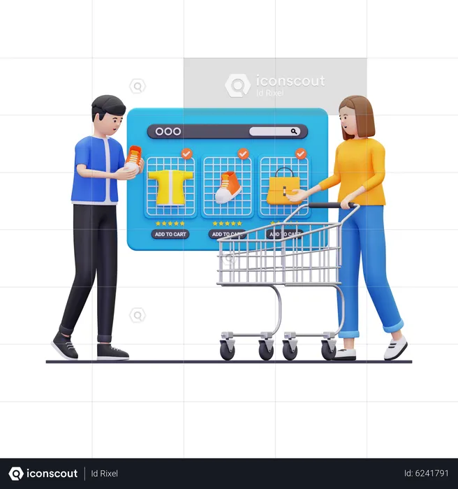 People doing online shopping  3D Illustration