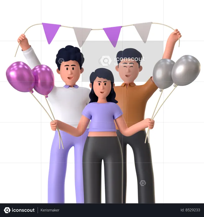People Doing Party Decoration  3D Icon