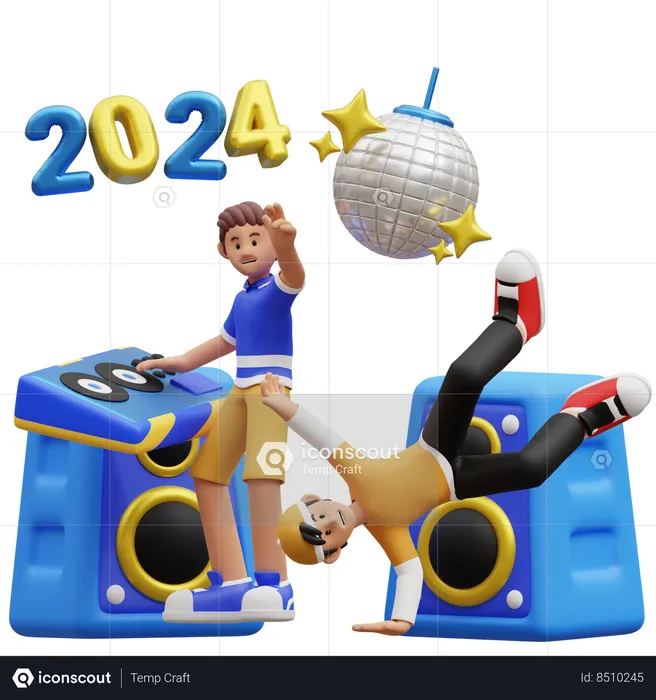 People Enjoying New Year Party  3D Illustration