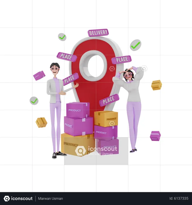 People find product sale location  3D Illustration