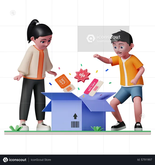 People getting discount coupon  3D Illustration