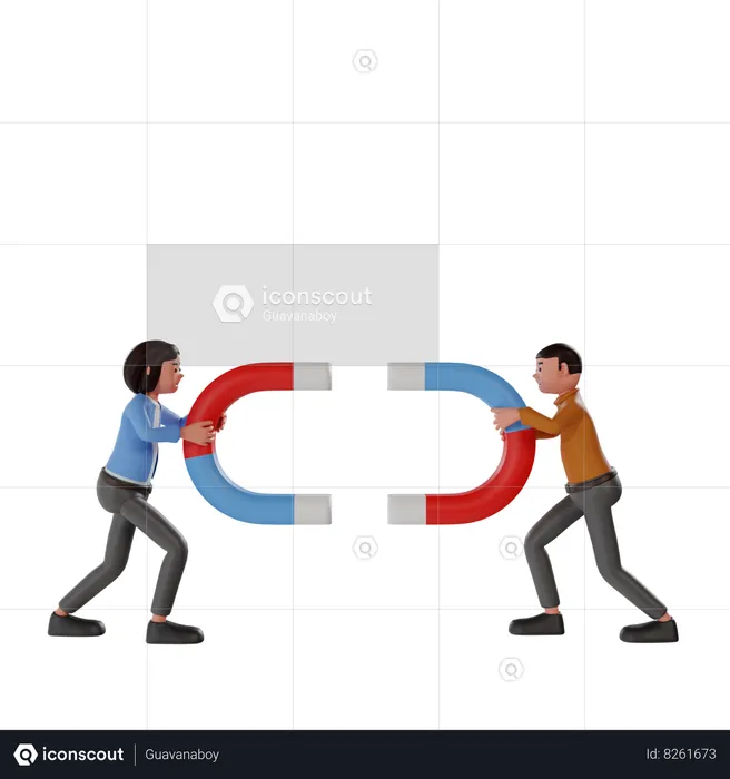 People Holding Magnet  3D Illustration