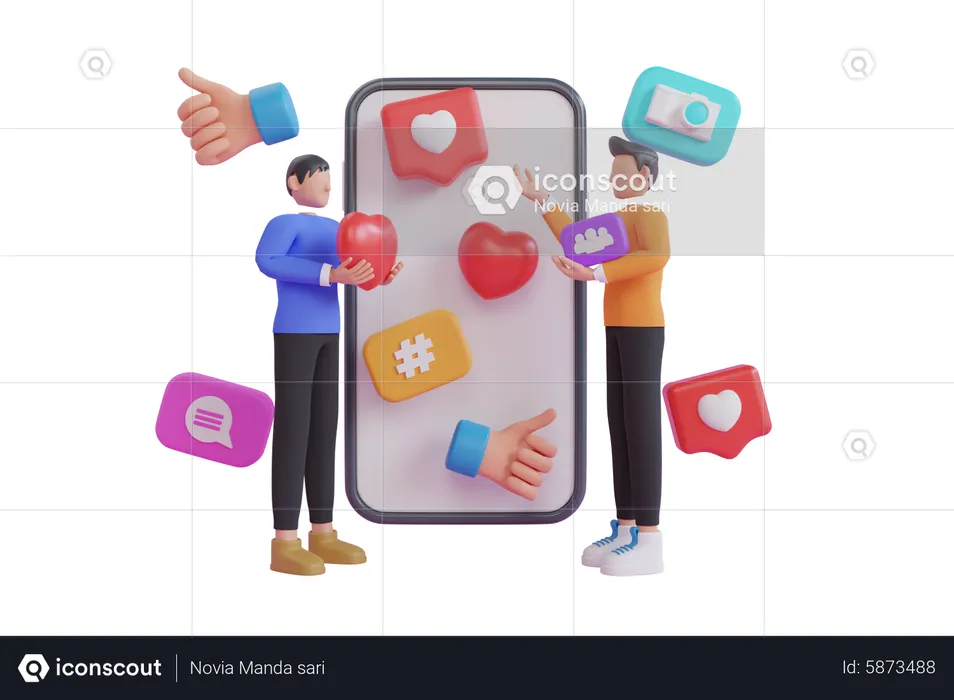 People interact with people through social network  3D Illustration