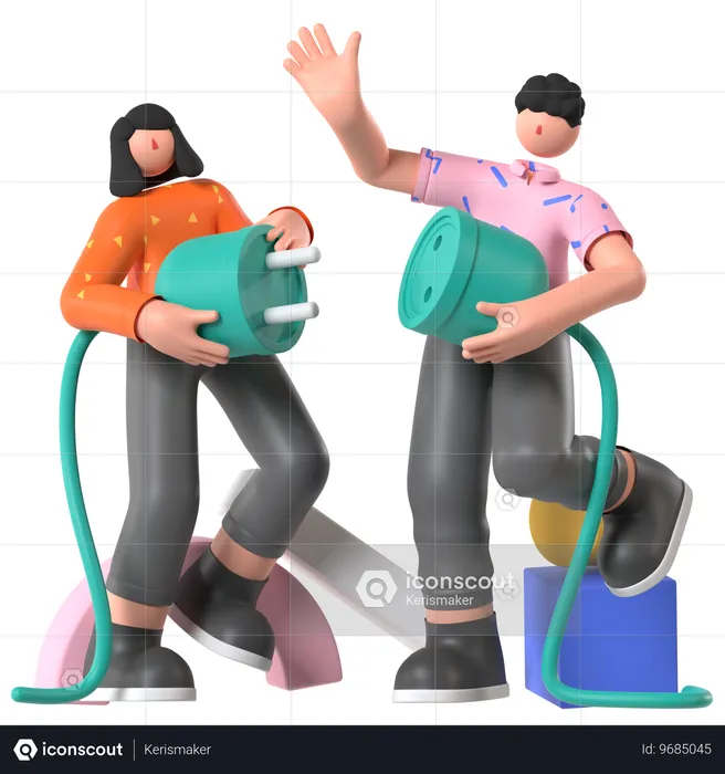 People Joining Plug Connection  3D Illustration