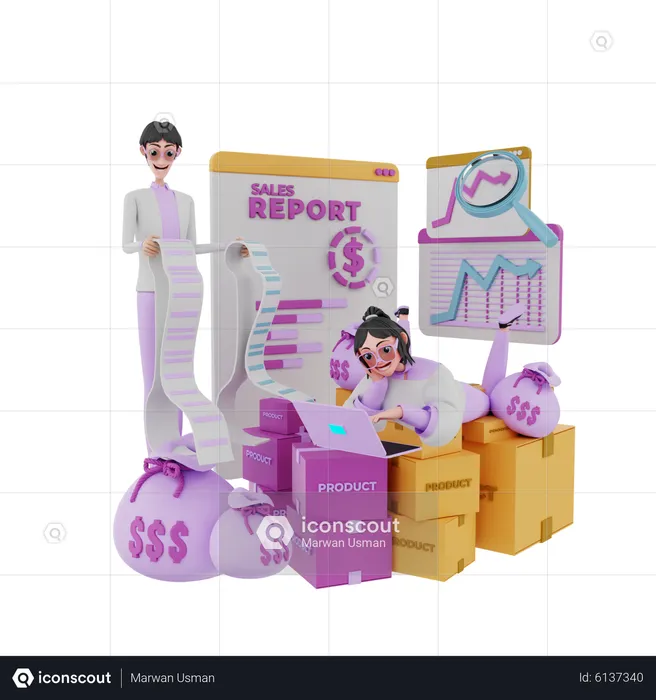 People making product report  3D Illustration
