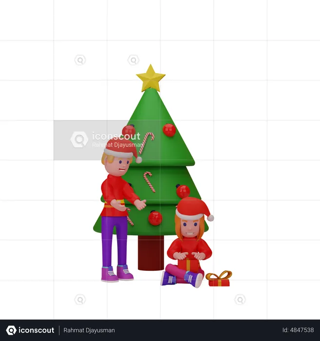 People Open Christmas Gift  3D Illustration