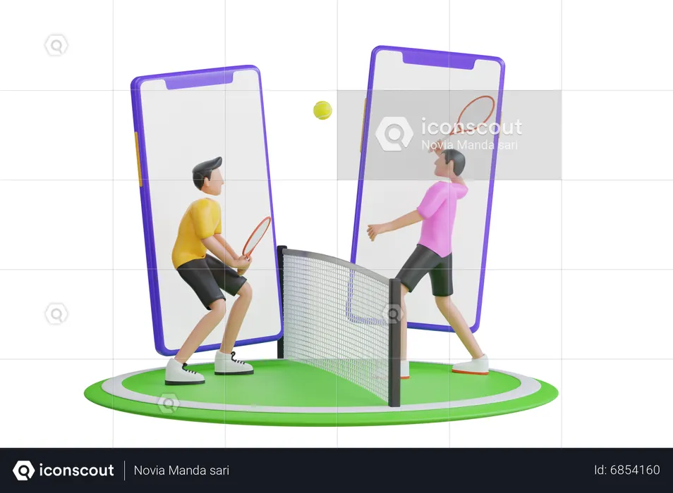 People Playing Tennis Ball Game Online  3D Illustration