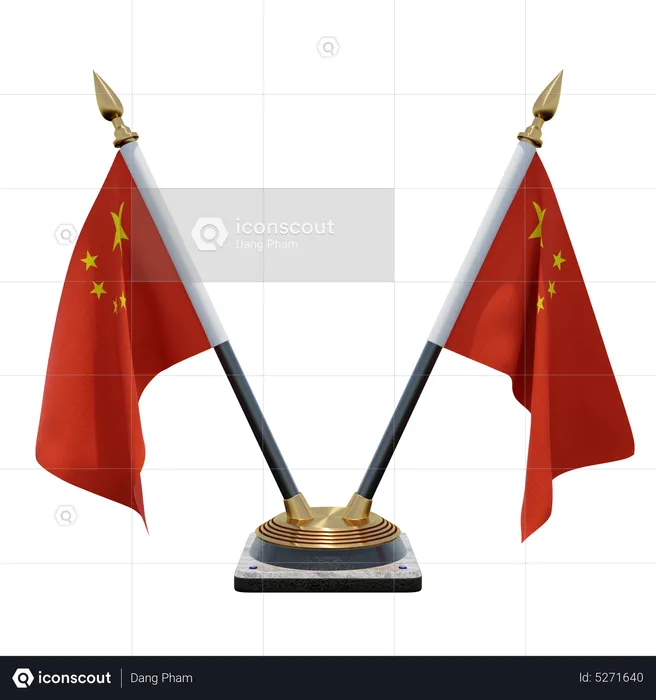 Peoples Republic of China Double (V) Desk Flag Stand Flag 3D Icon