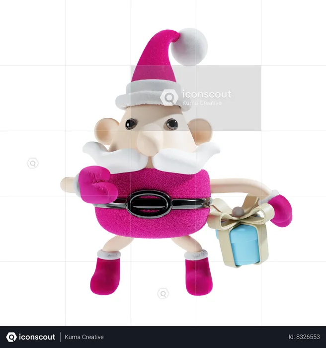 Père Noël avec boîte cadeau  3D Illustration