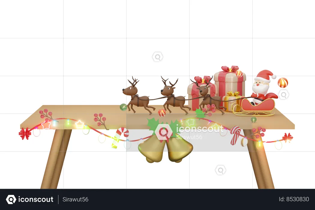 Le père Noël avec des rennes  3D Icon