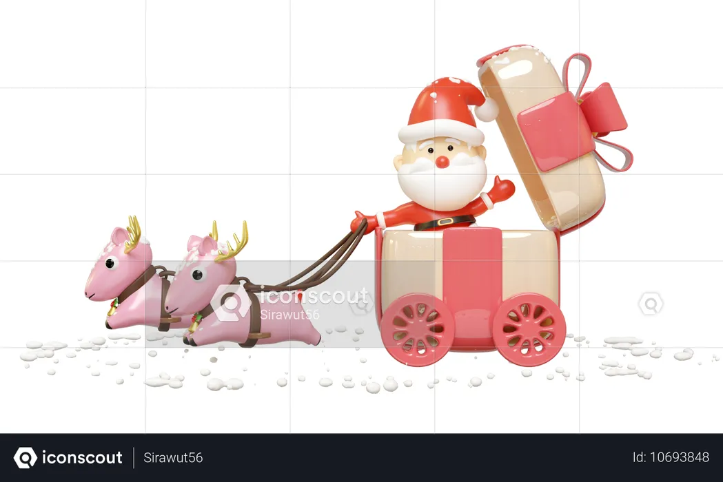 Le Père Noël en calèche  3D Illustration