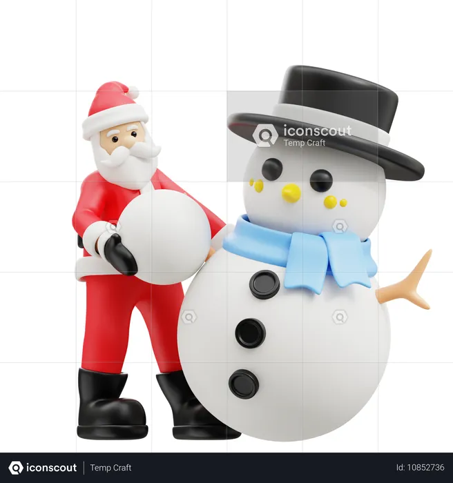 Père Noël faisant un bonhomme de neige  3D Illustration