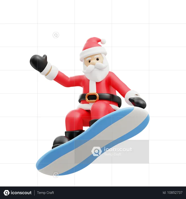 Le Père Noël fait du snowboard  3D Illustration