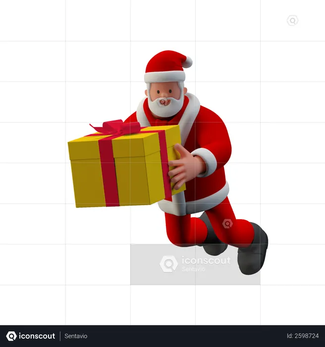 Père Noël volant avec un cadeau  3D Illustration