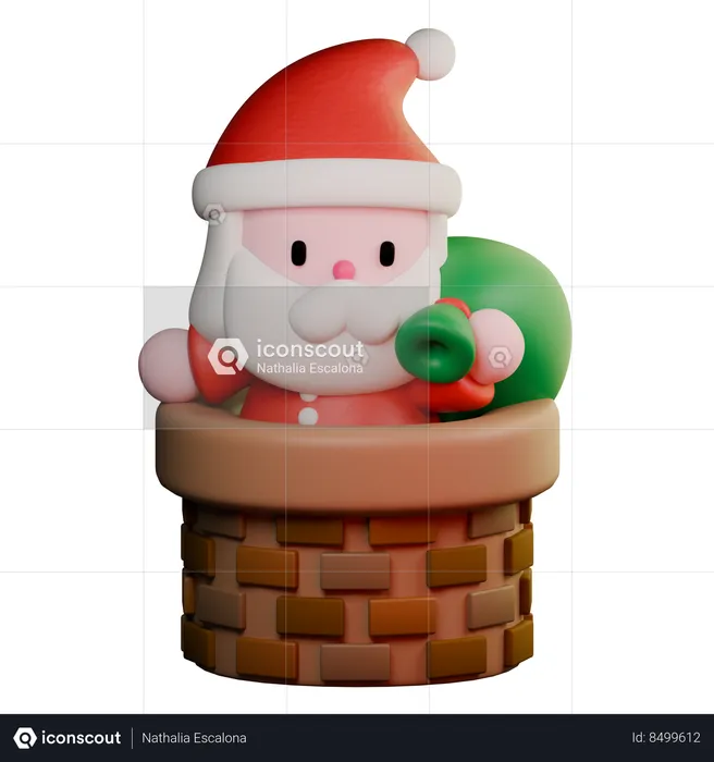 Père Noël dans la cheminée  3D Icon