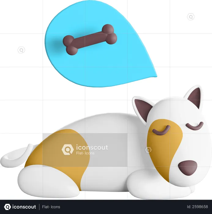 Perro soñando con hueso  3D Illustration