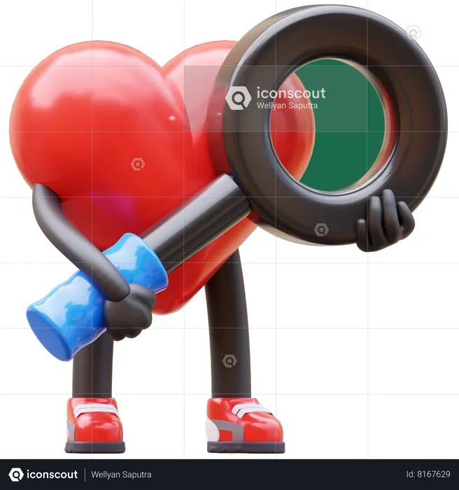 Personagem de coração com lupa  3D Icon