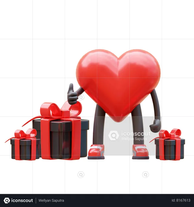 Personagem de coração tem presentes  3D Icon