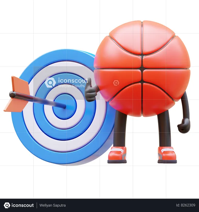 Personagem de basquete com alvo  3D Illustration