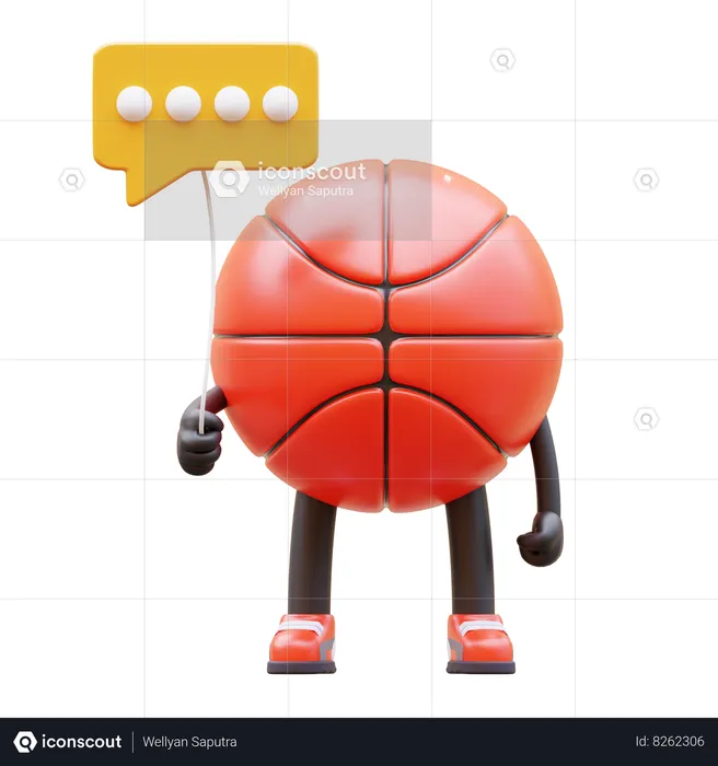 Personagem de basquete segurando um balão de comunicação  3D Illustration