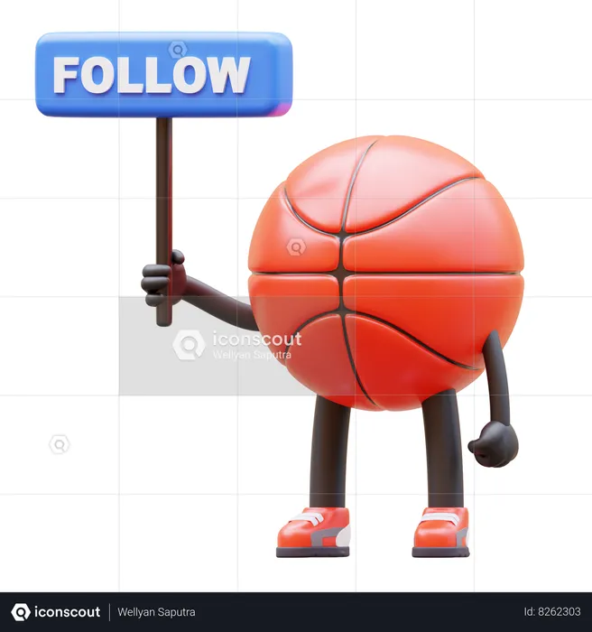 Personagem de basquete segurando placa de acompanhamento  3D Illustration