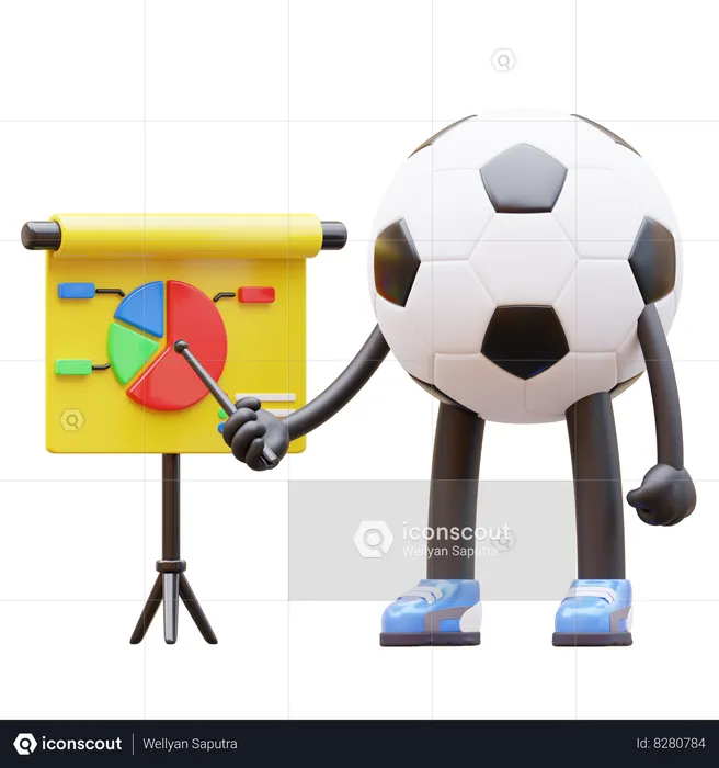 Apresentação Personagem de bola de futebol fazendo  3D Illustration