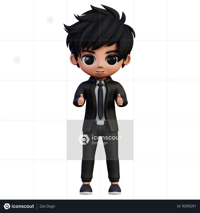 Personagem de empresário mostrando o polegar para cima  3D Icon