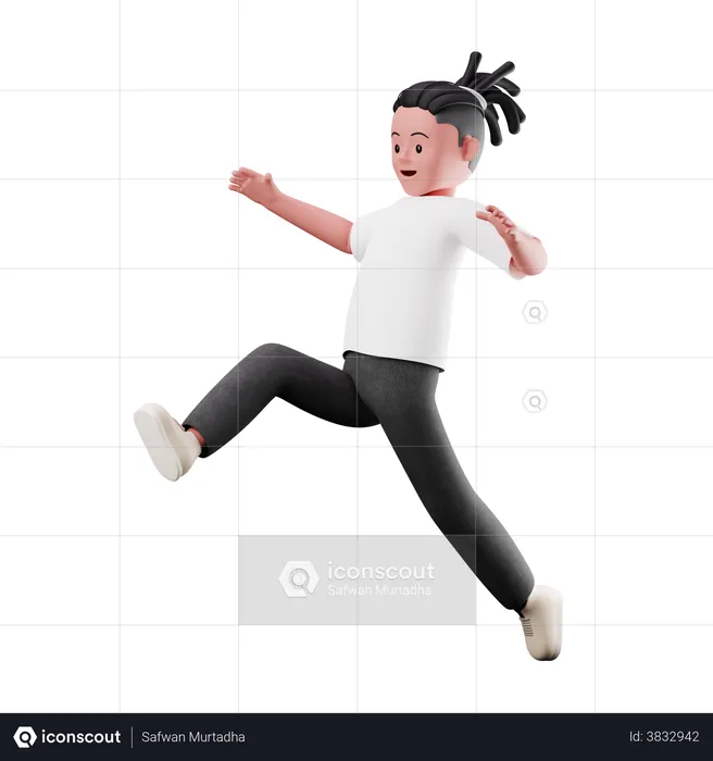 Personagem de menino com pose de salto em distância  3D Illustration