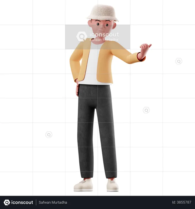 Personagem masculino apontando para algo  3D Illustration