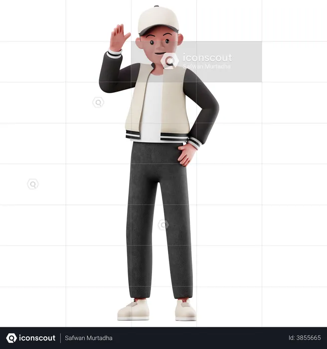 Personagem masculino com pose de saudação  3D Illustration