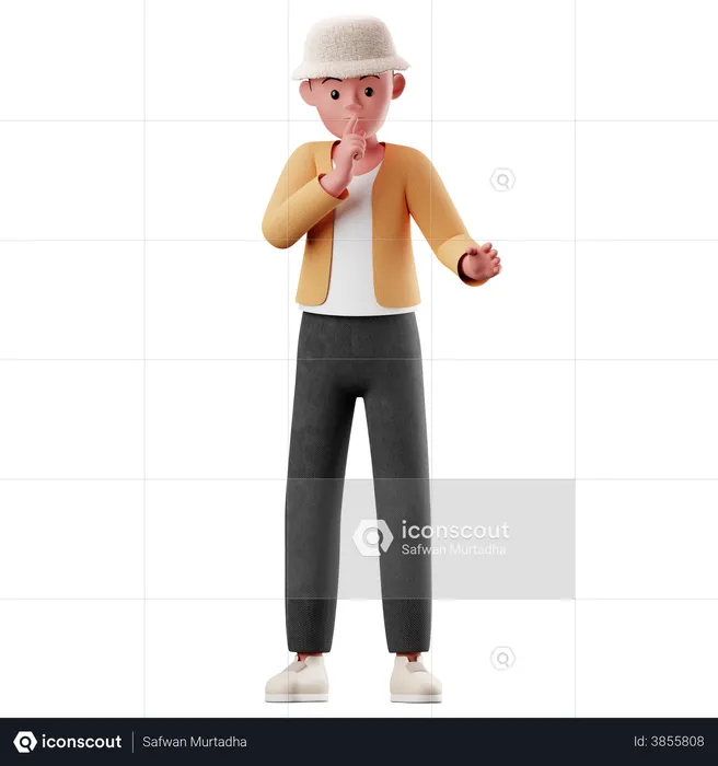 Personagem masculino pedindo para fazer pose tranquila  3D Illustration