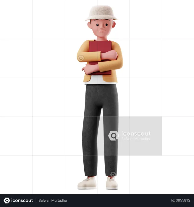 Personagem masculino segurando um livro  3D Icon