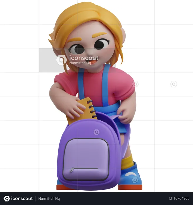 Personagem de menina com mochila escolar  3D Illustration