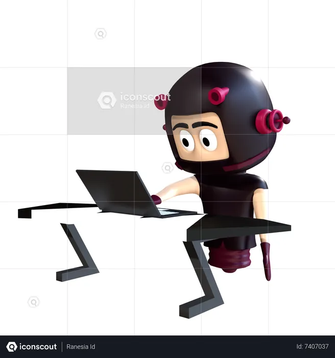 Personagem trabalhando no laptop  3D Illustration