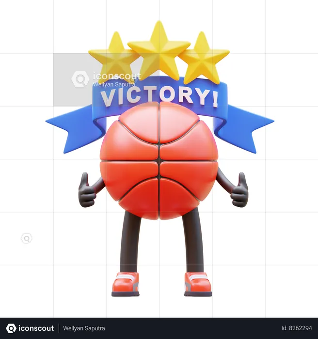 Ganador del personaje de baloncesto y gana estrellas.  3D Illustration