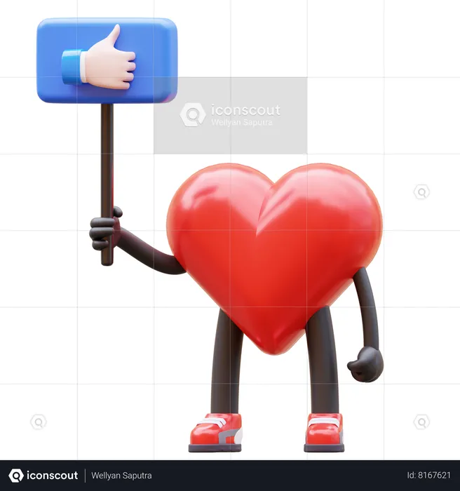 Carácter del corazón sosteniendo como cartel  3D Icon