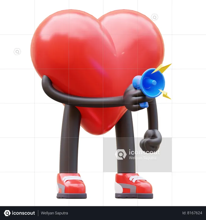 Carácter del corazón con megáfono para marketing  3D Icon