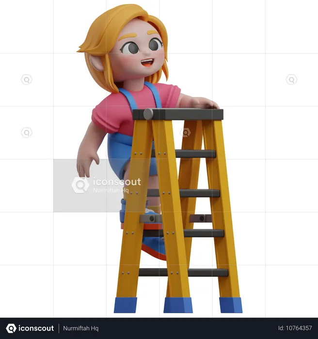 Personaje de niña en una escalera  3D Illustration