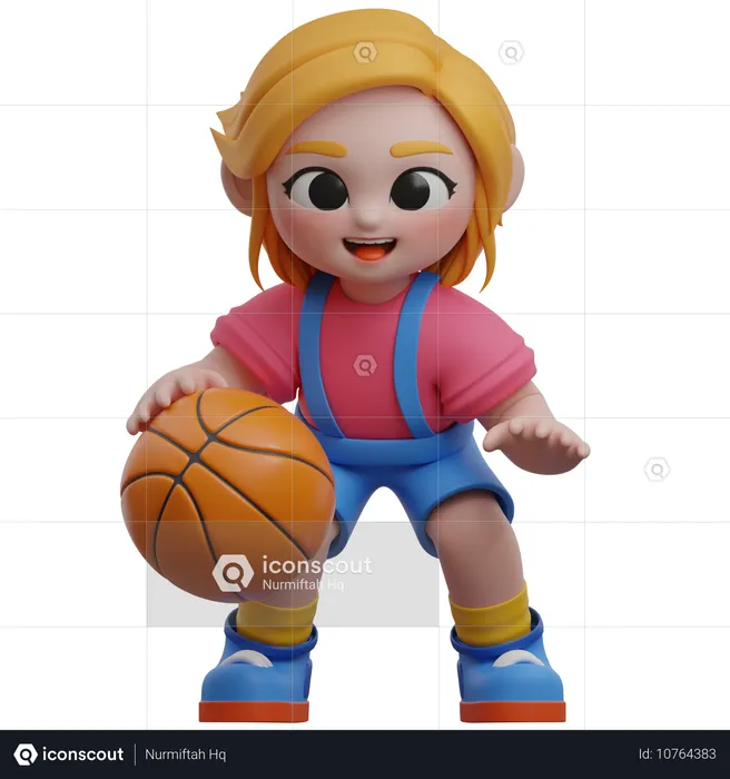 Personaje femenino jugando al baloncesto  3D Illustration