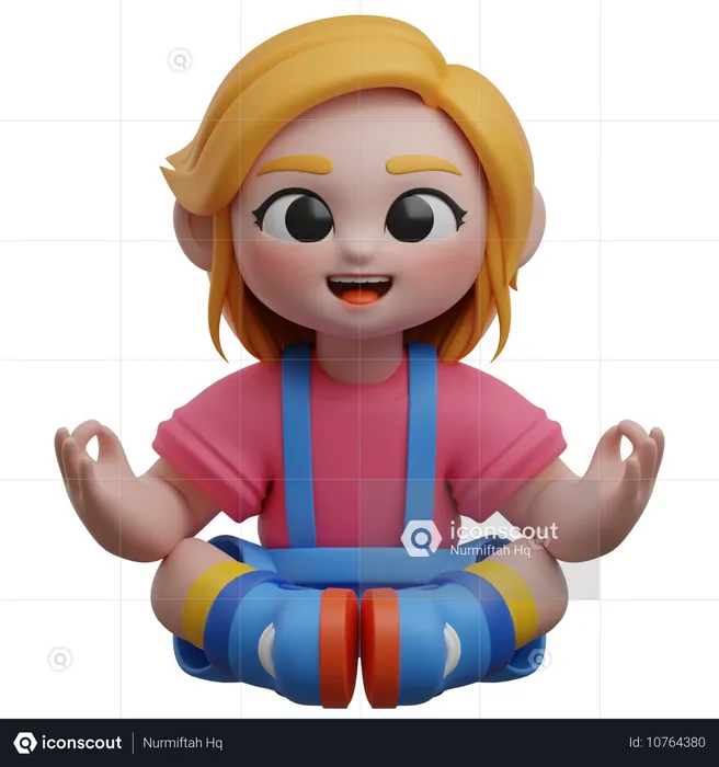 Personaje de niña meditando  3D Illustration