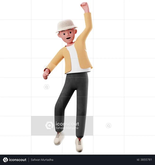 Personaje masculino con pose de salto feliz  3D Illustration