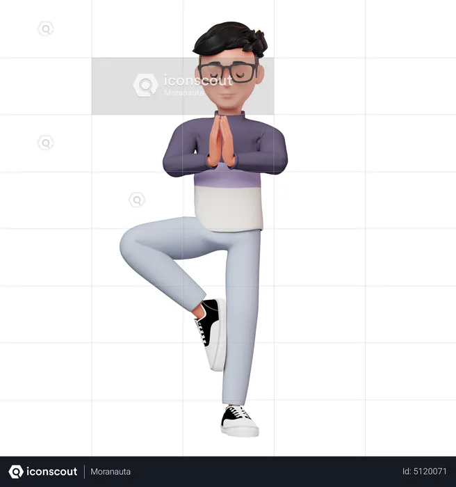 Pose de yoga de personaje masculino  3D Illustration