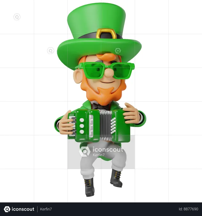 Personaje de San Patricio tocando el acordeón  3D Illustration