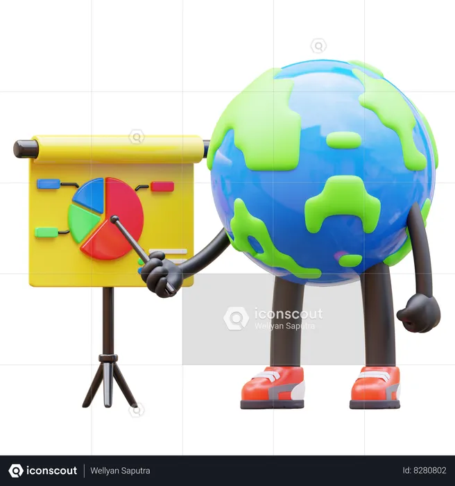 Personaje de la Tierra haciendo presentación  3D Illustration