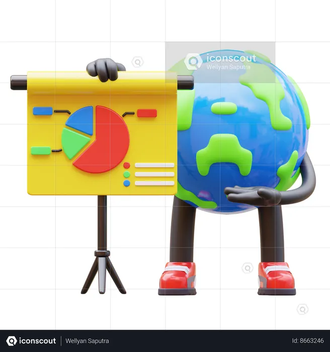 Carácter de la Tierra que muestra la presentación  3D Illustration