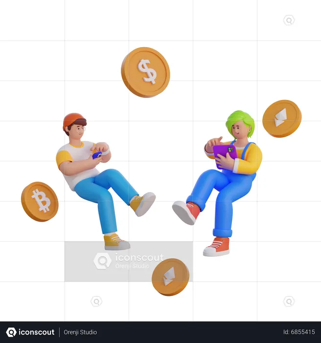 Gente haciendo comercio de bitcoins  3D Illustration