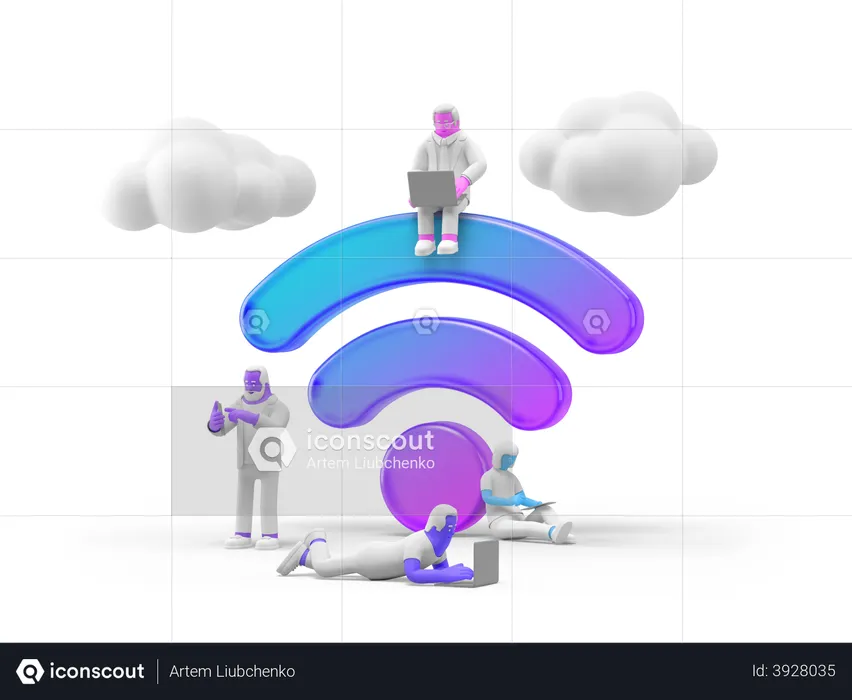 Personas usando wifi  3D Illustration